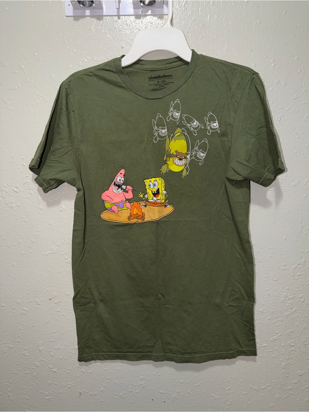 Nickelodeon Olive Green Cartoon Shark Graphic Tee